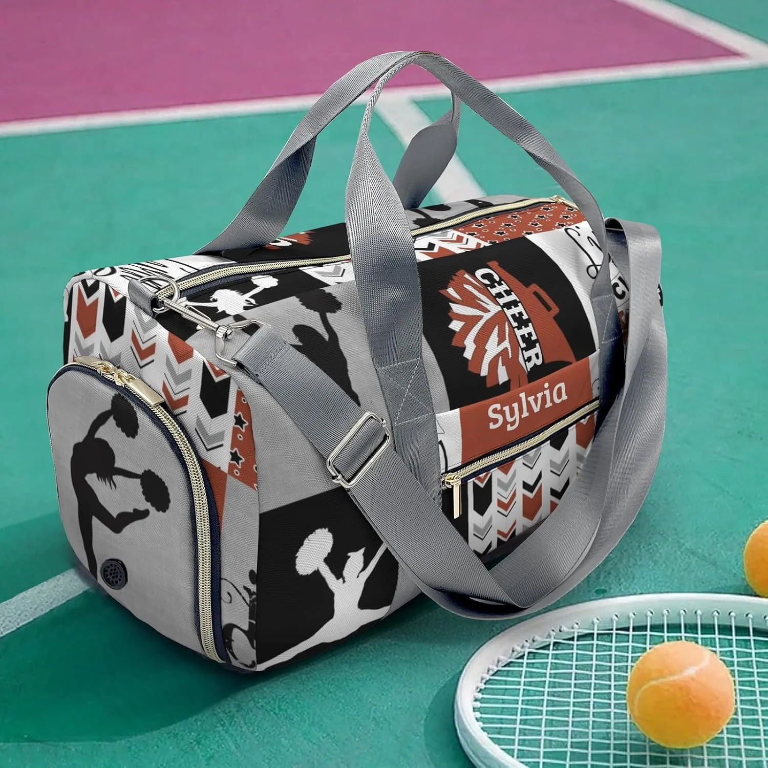 Personalized Rust I Love Cheer Cheerleader Custom Multi-functional Travel Bag, Unisex Portable Duffel Bag, Short Distance Travel Assistant