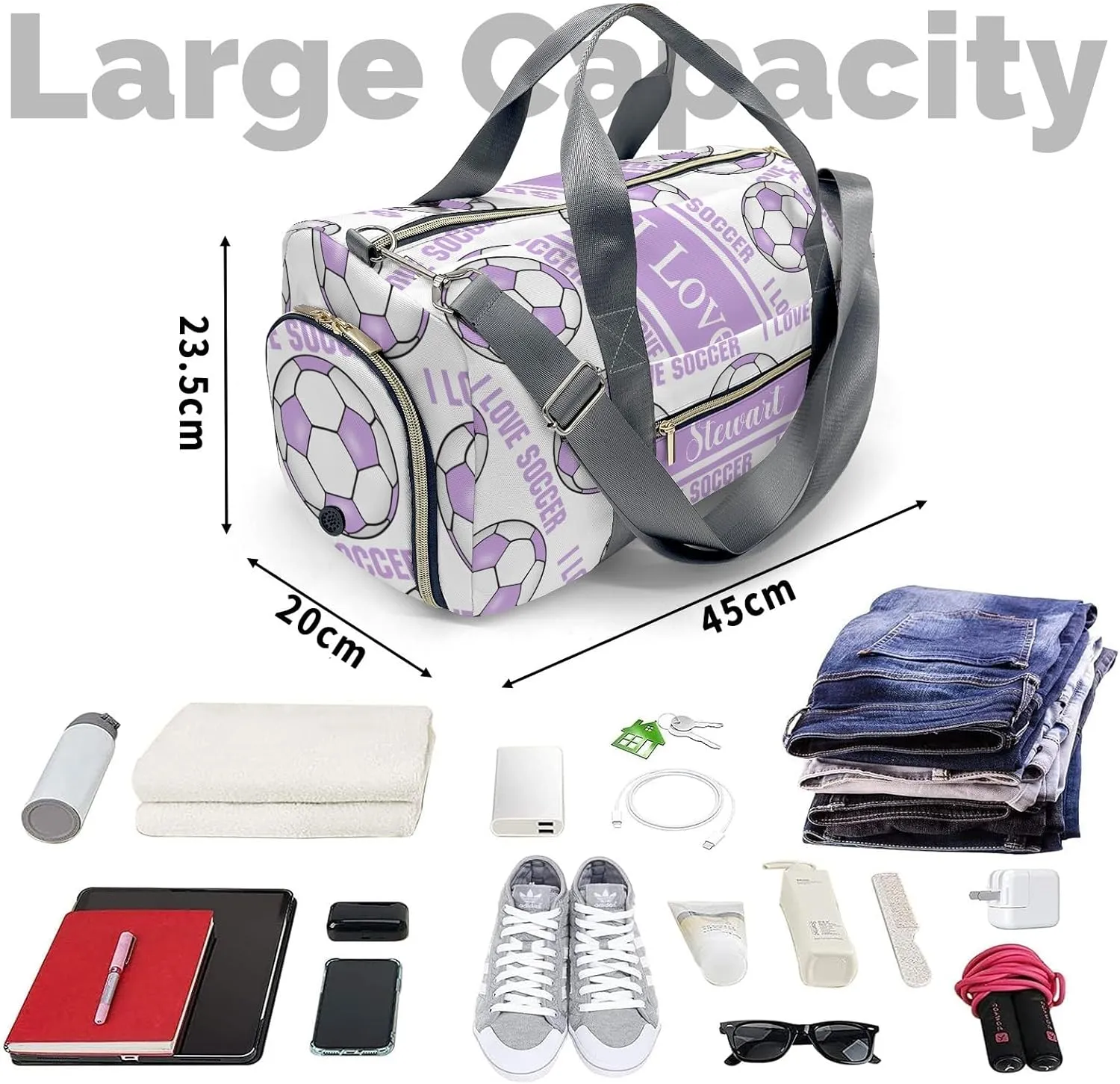 Personalized Soccer Custom Multi-functional Travel Bag, Unisex Portable Duffel Bag, Short Distance Travel Assistant