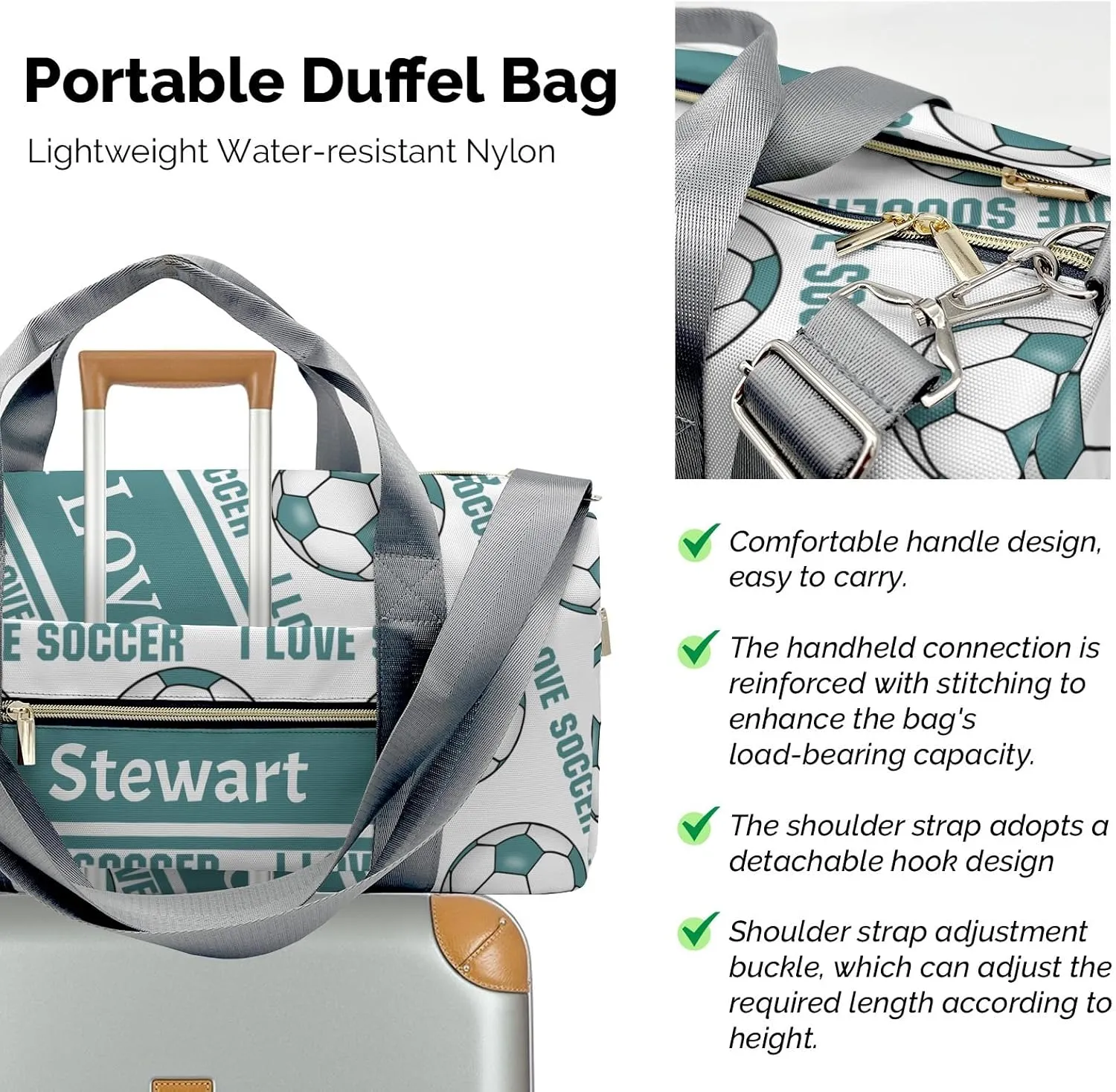 Personalized Soccer Custom Multi-functional Travel Bag, Unisex Portable Duffel Bag, Short Distance Travel Assistant