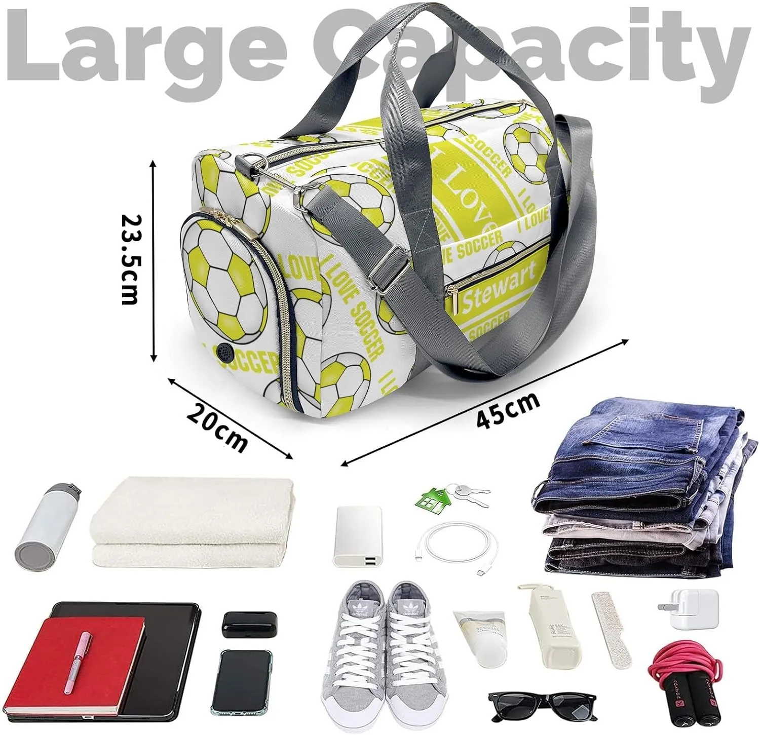 Personalized Soccer Custom Multi-functional Travel Bag, Unisex Portable Duffel Bag, Short Distance Travel Assistant