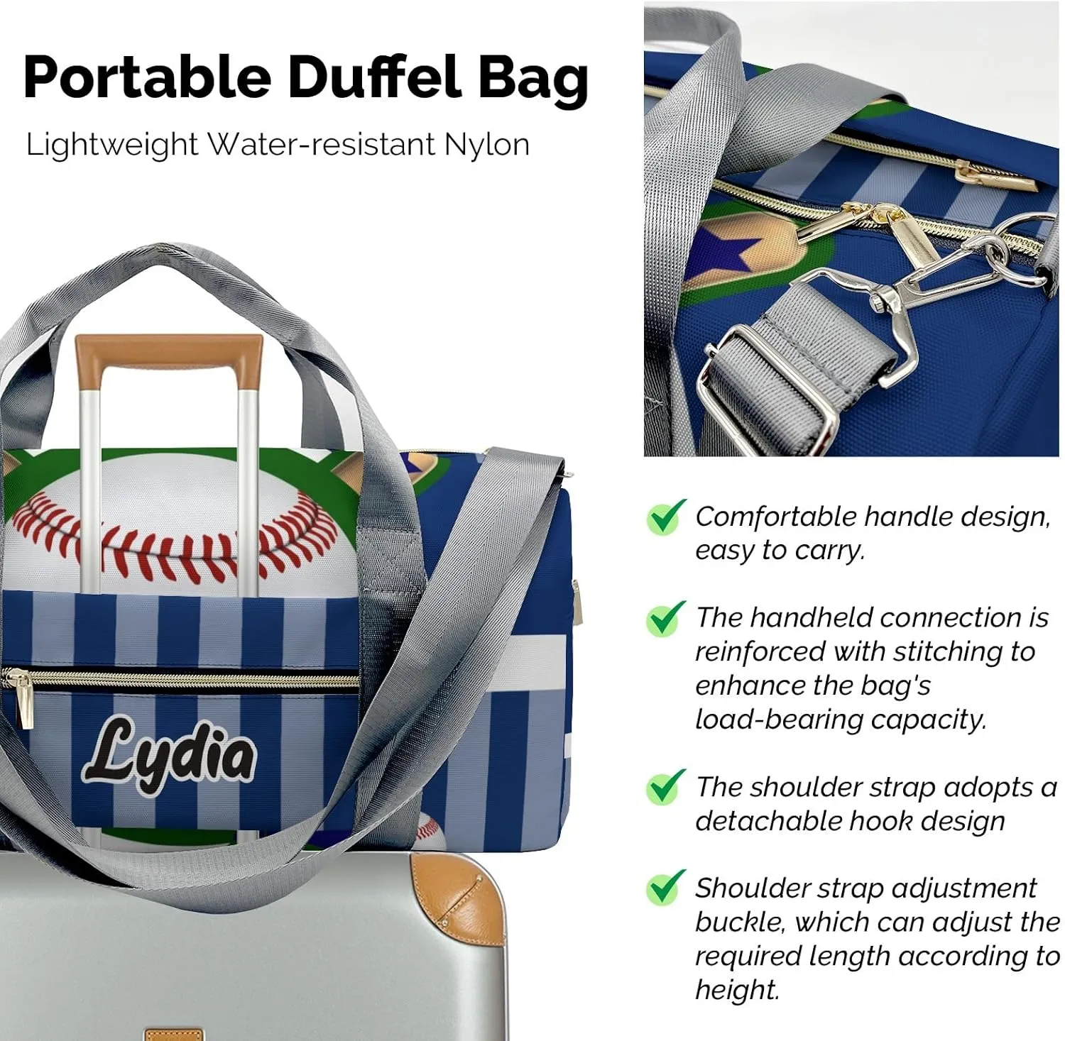 Personalized Sport Baseball Blue Custom Multi-functional Travel Bag, Unisex Portable Duffel Bag, Short Distance Travel Assistant