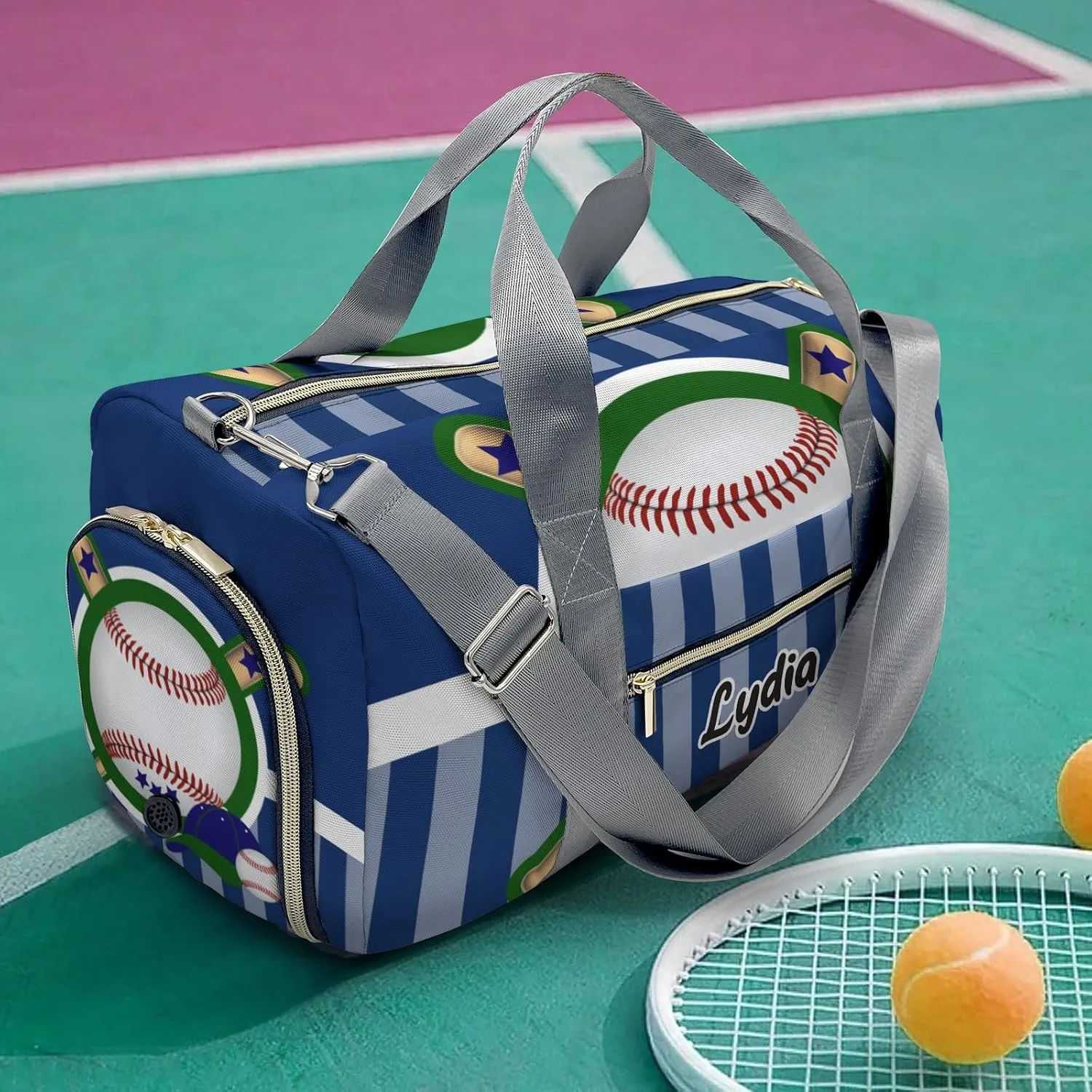 Personalized Sport Baseball Blue Custom Multi-functional Travel Bag, Unisex Portable Duffel Bag, Short Distance Travel Assistant