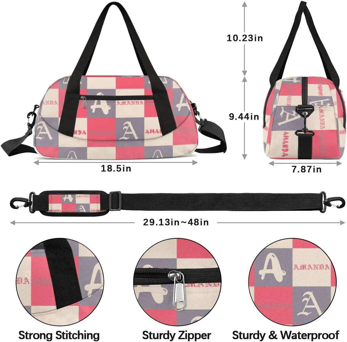 Personalized Sport Dance Bag Custom Boys Gym Bag Girls Ballet Dance Bag Customize Travel Duffle Bag with Name Overnight Weekender Bags (Black Beige Red)