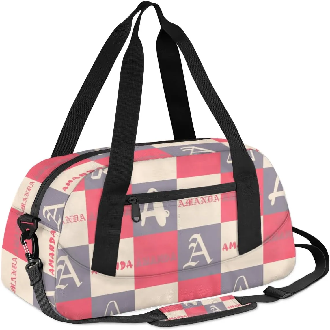 Personalized Sport Dance Bag Custom Boys Gym Bag Girls Ballet Dance Bag Customize Travel Duffle Bag with Name Overnight Weekender Bags (Black Beige Red)