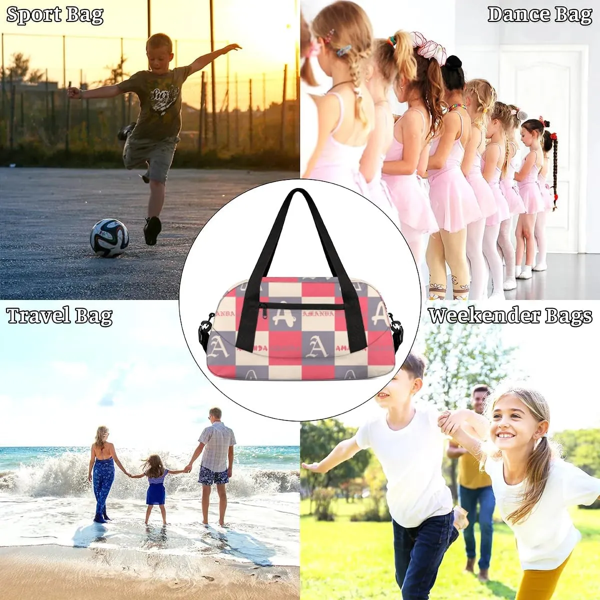 Personalized Sport Dance Bag Custom Boys Gym Bag Girls Ballet Dance Bag Customize Travel Duffle Bag with Name Overnight Weekender Bags (Black Beige Red)