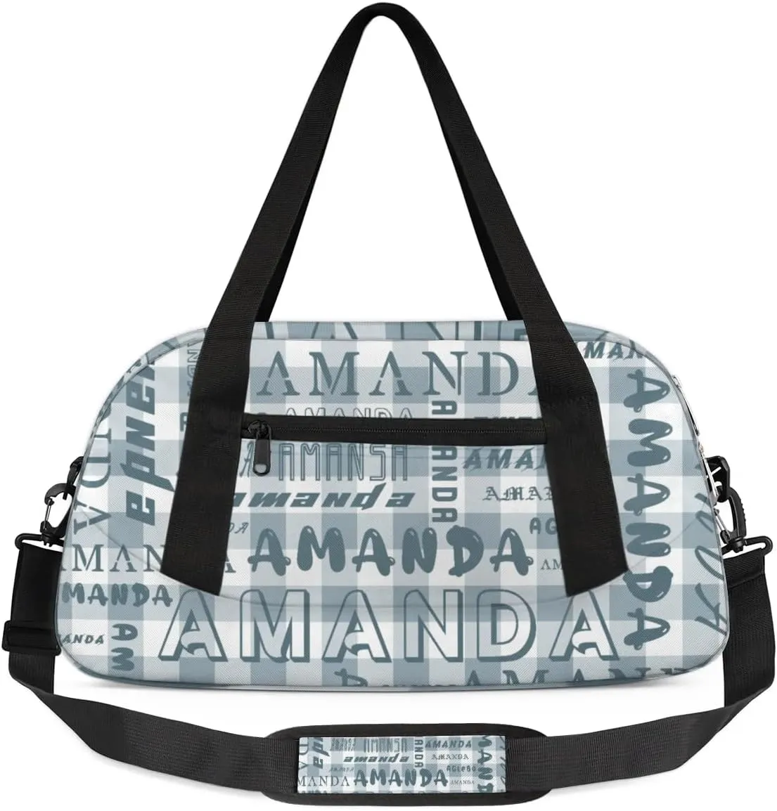 Personalized Sport Dance Bag Custom Boys Gym Bag Girls Ballet Dance Bag Customize Travel Duffle Bag with Name Overnight Weekender Bags (Blue Gray Grid)