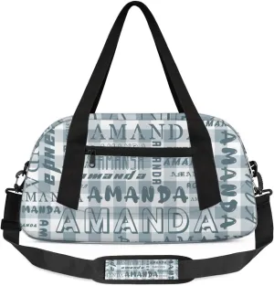 Personalized Sport Dance Bag Custom Boys Gym Bag Girls Ballet Dance Bag Customize Travel Duffle Bag with Name Overnight Weekender Bags (Blue Gray Grid)