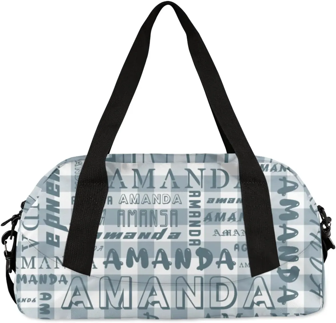 Personalized Sport Dance Bag Custom Boys Gym Bag Girls Ballet Dance Bag Customize Travel Duffle Bag with Name Overnight Weekender Bags (Blue Gray Grid)