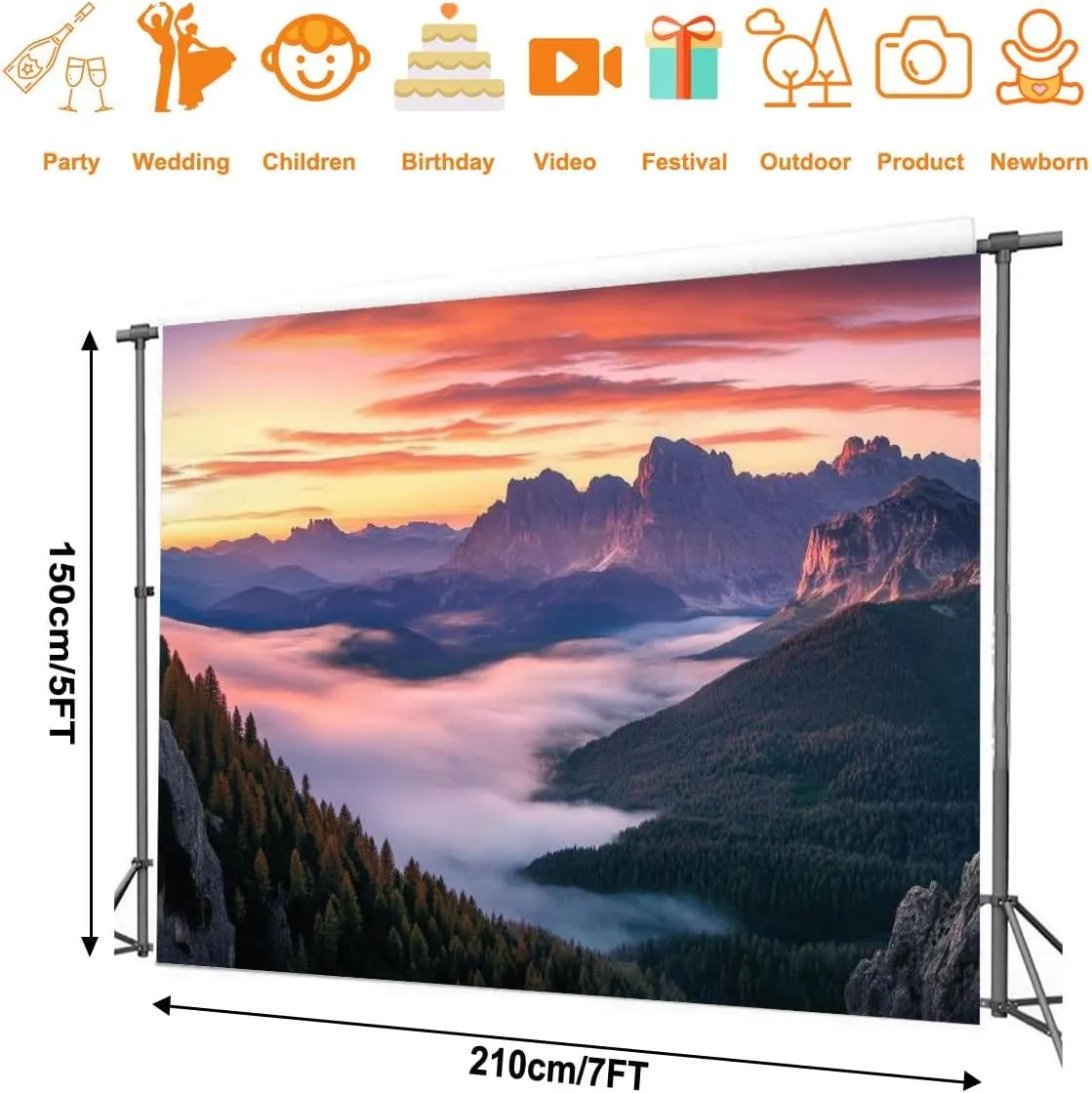 Photography Backdrop Photography Background Mountains Beautiful Sunset Dolomites Italy Landscape Alpine for Photoshoot Portrait Photo Studio Video Prop Birthday Party Booth Decoration 7x5ft