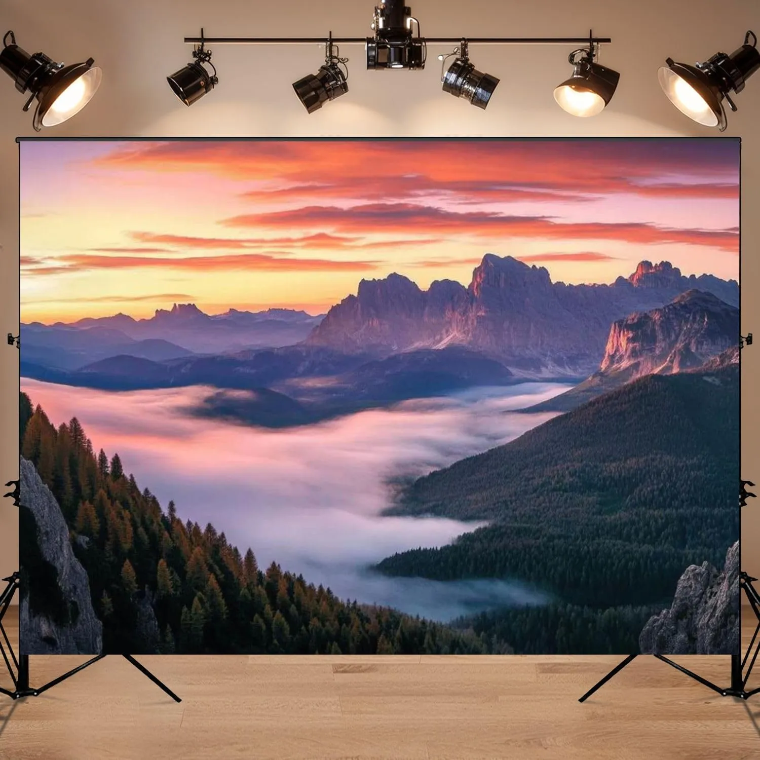Photography Backdrop Photography Background Mountains Beautiful Sunset Dolomites Italy Landscape Alpine for Photoshoot Portrait Photo Studio Video Prop Birthday Party Booth Decoration 7x5ft
