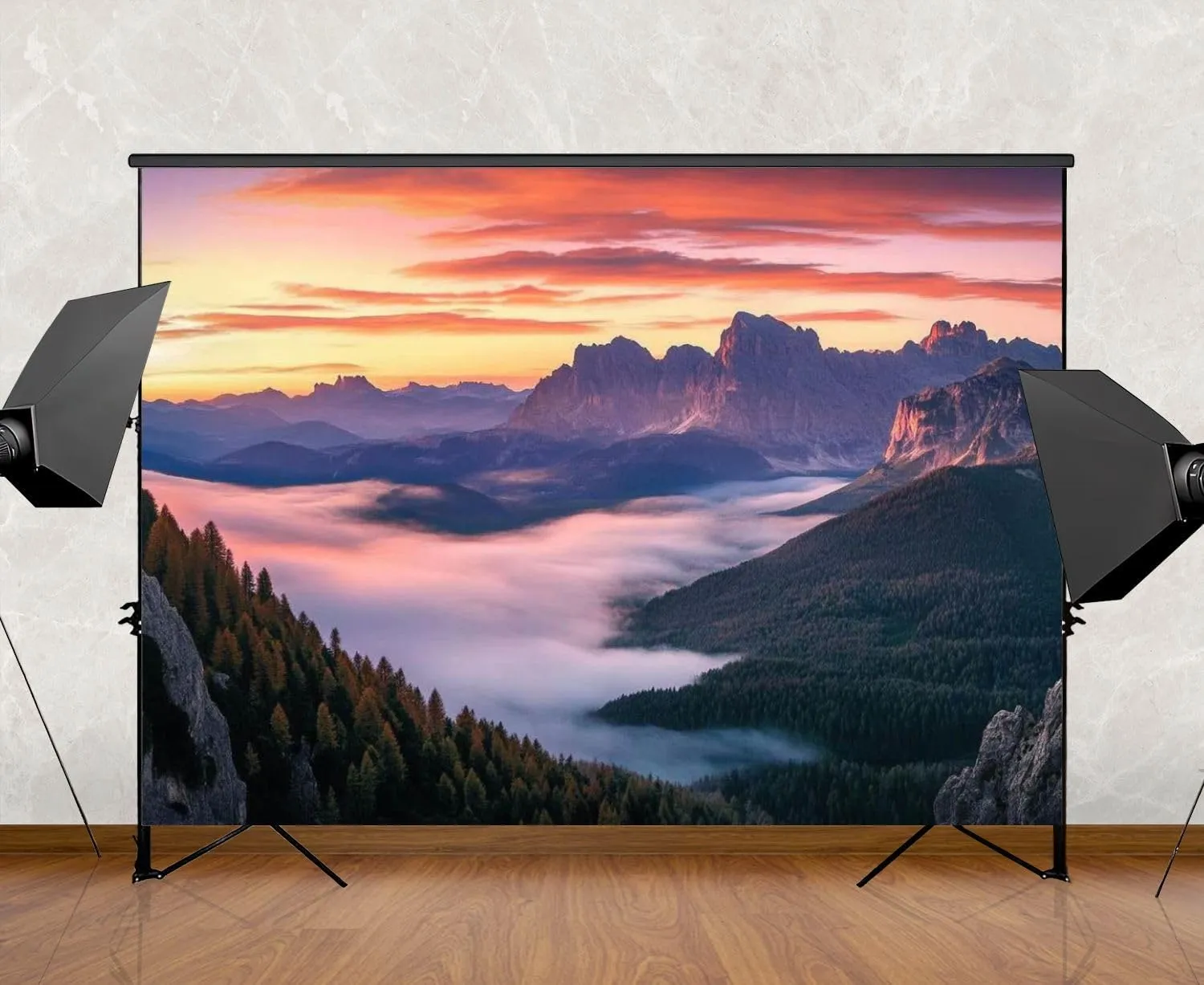 Photography Backdrop Photography Background Mountains Beautiful Sunset Dolomites Italy Landscape Alpine for Photoshoot Portrait Photo Studio Video Prop Birthday Party Booth Decoration 7x5ft