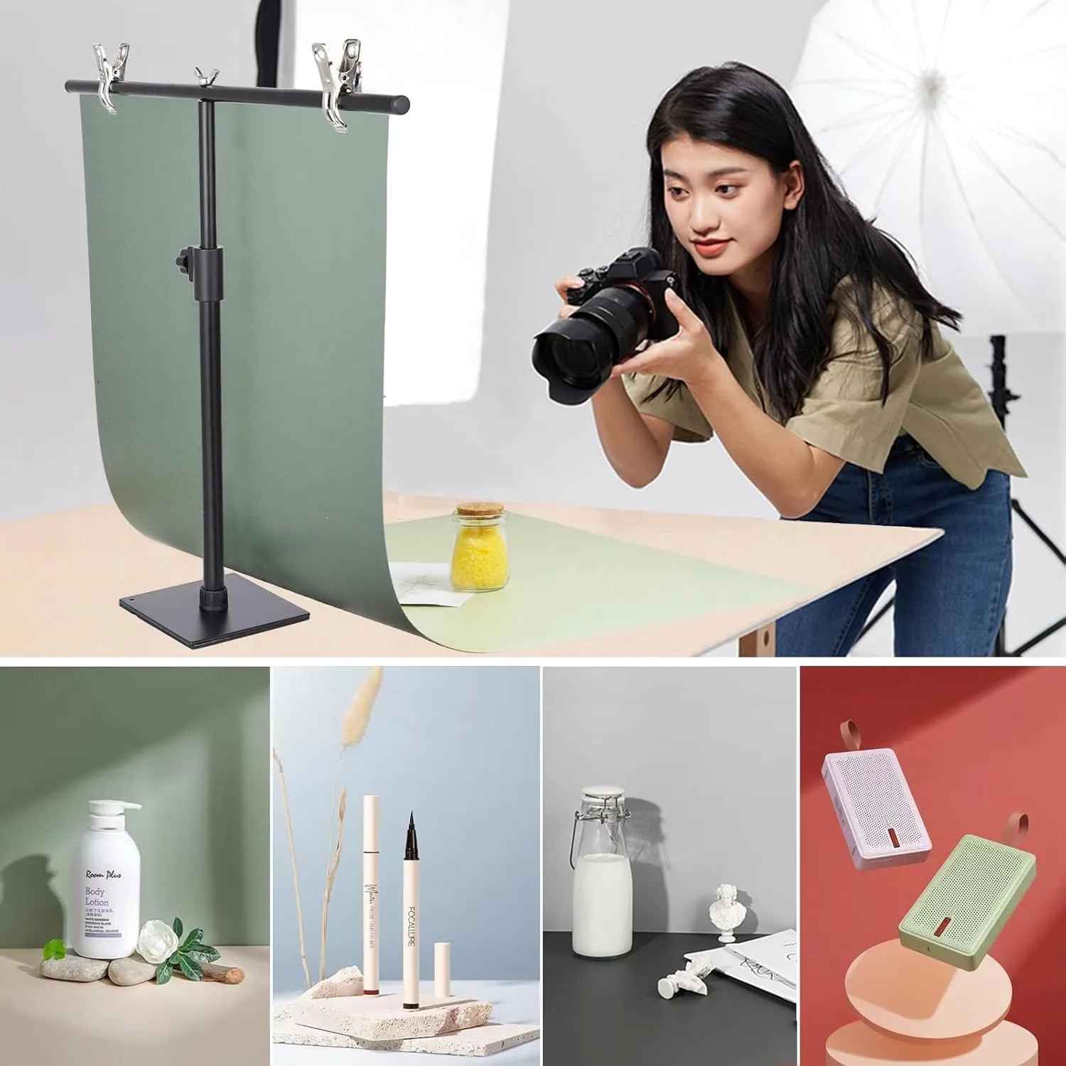 Photography Backdrops Small Product Background: Flat Lay Seamless Paper Props - Tabletop Photo Shoot for Jewelry Cosmetics Food .(22x34in, Dark)