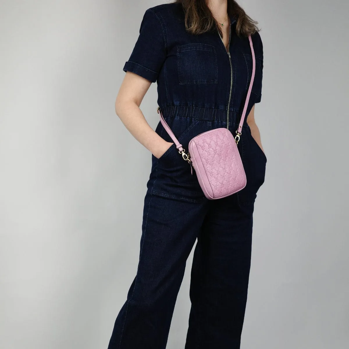 Pierre Cardin leather Textured Design Phone Bag in Pink