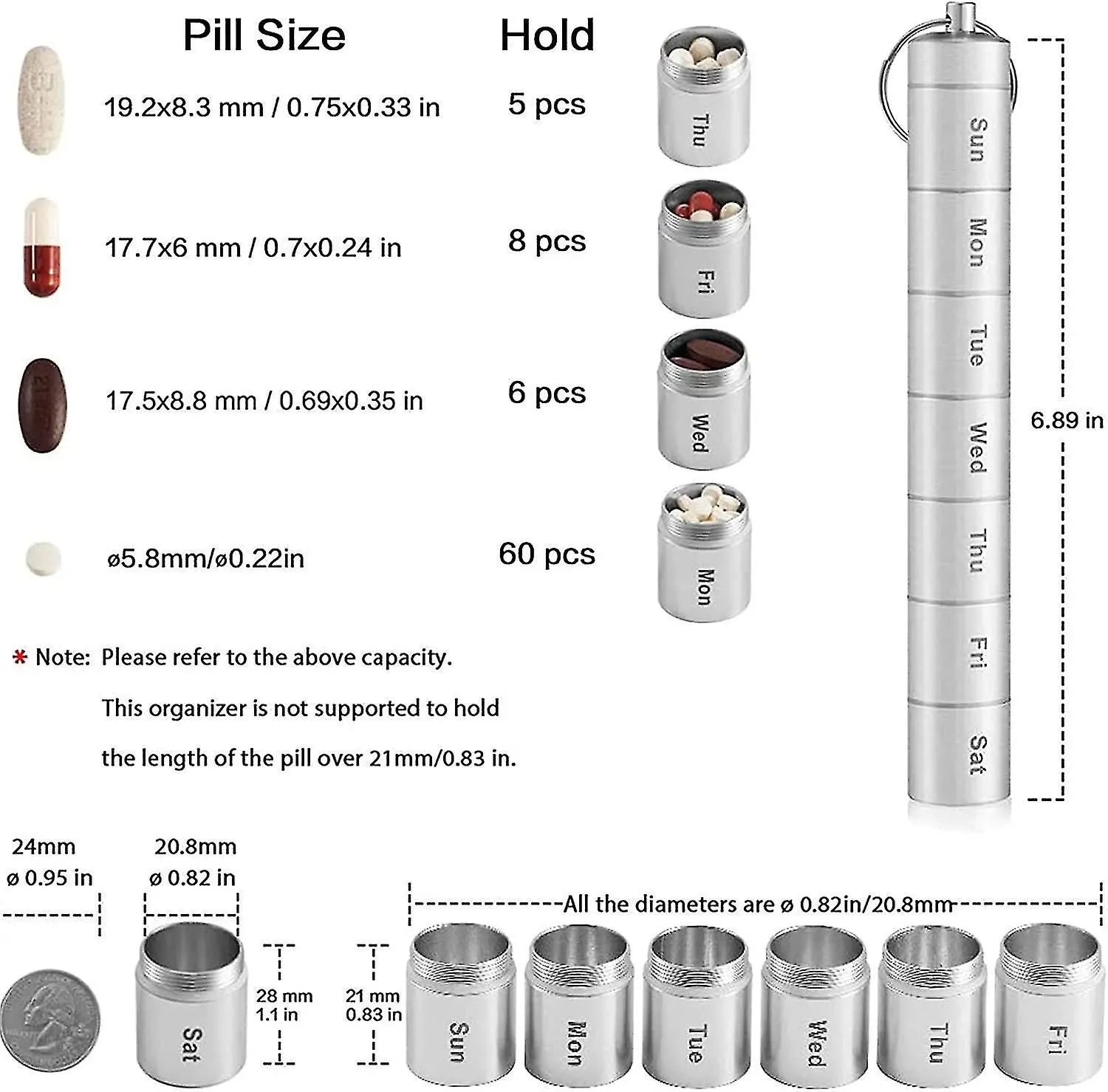 Pill Box 7 Day Metal,weekly Pill Box Organiser,medicine Box,small Mini Daily Tab