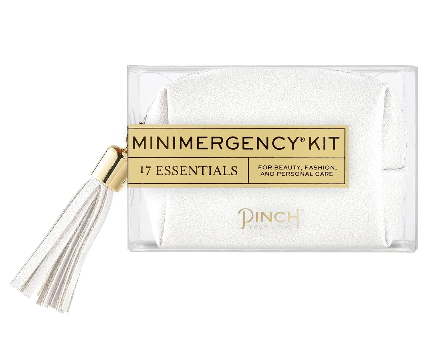 Pinch Provisions Minimergency Kit for Her, Vegan White, Includes 17 Must-Have Emergency Essential Items, Compact, Multi-Functional Pouch, Gift for Parties and Birthdays