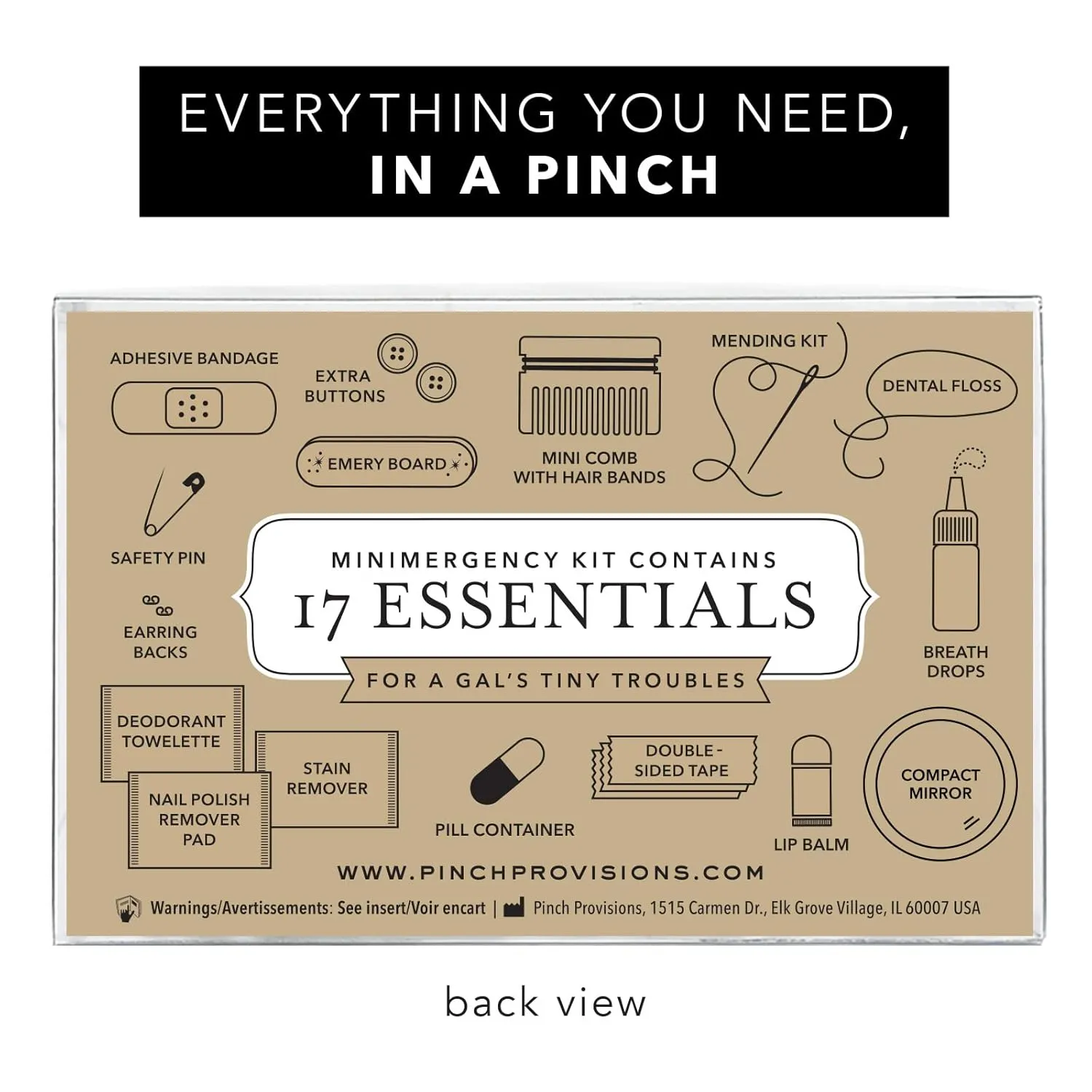 Pinch Provisions Minimergency Kit for Her, Vegan White, Includes 17 Must-Have Emergency Essential Items, Compact, Multi-Functional Pouch, Gift for Parties and Birthdays