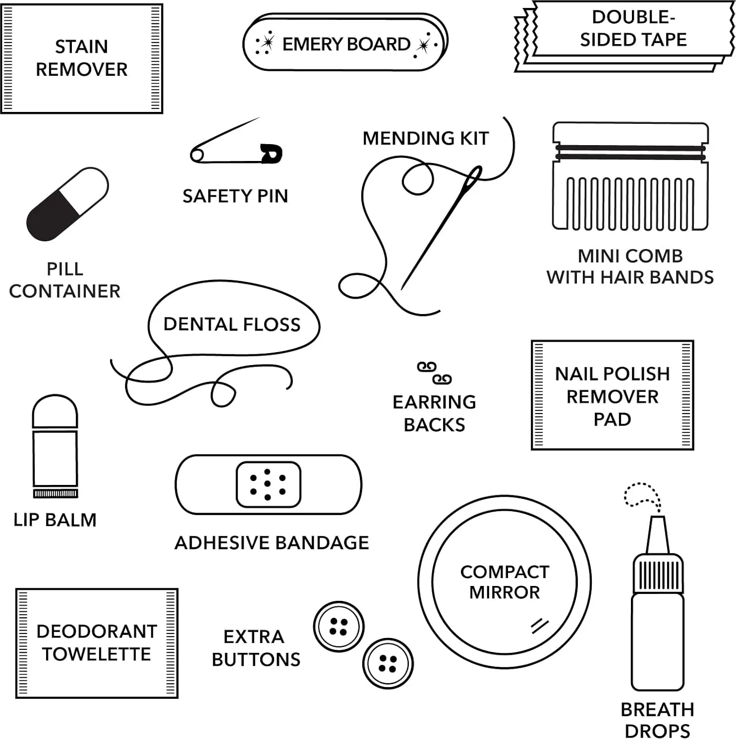 Pinch Provisions Minimergency Kit for Her, Vegan White, Includes 17 Must-Have Emergency Essential Items, Compact, Multi-Functional Pouch, Gift for Parties and Birthdays