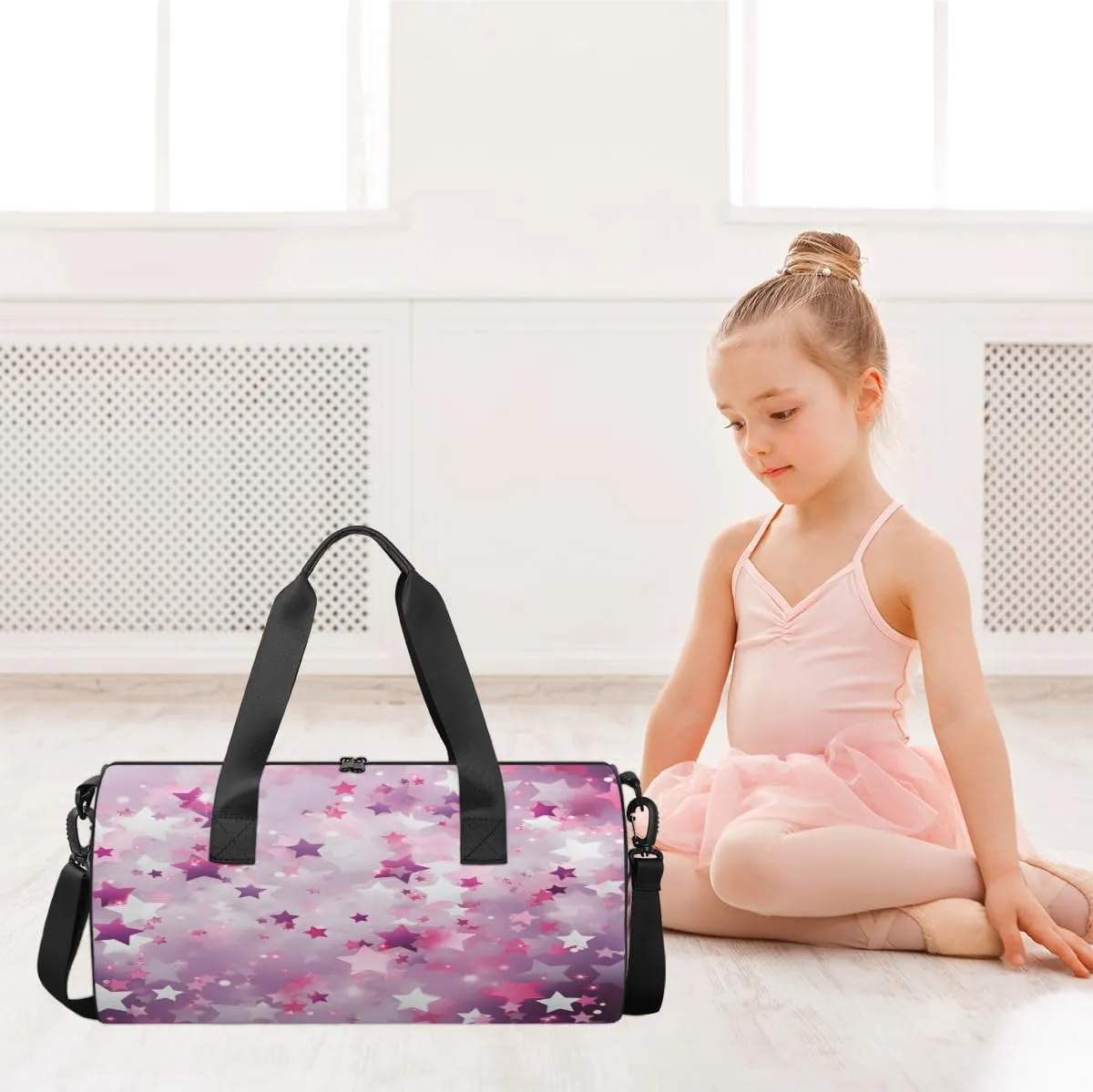 Pink Star Fantasy Sports Duffel Bag with Shoulder Strap, Large Capacity Gym Bag with Shoe Compartment, Water Resistant Travel Duffle Bag for Men Women Travel, Sports (17.6x9x9 Inch)