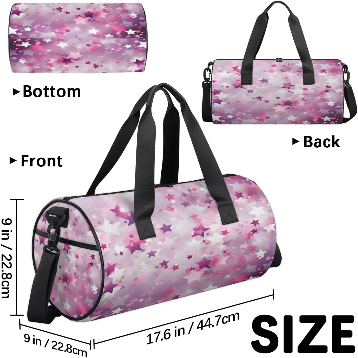 Pink Star Fantasy Sports Duffel Bag with Shoulder Strap, Large Capacity Gym Bag with Shoe Compartment, Water Resistant Travel Duffle Bag for Men Women Travel, Sports (17.6x9x9 Inch)
