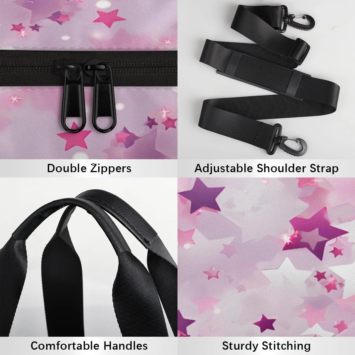 Pink Star Fantasy Sports Duffel Bag with Shoulder Strap, Large Capacity Gym Bag with Shoe Compartment, Water Resistant Travel Duffle Bag for Men Women Travel, Sports (17.6x9x9 Inch)