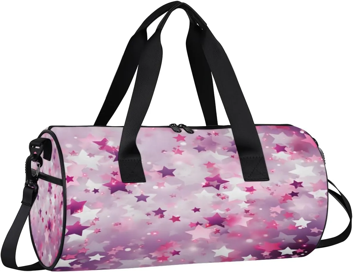 Pink Star Fantasy Sports Duffel Bag with Shoulder Strap, Large Capacity Gym Bag with Shoe Compartment, Water Resistant Travel Duffle Bag for Men Women Travel, Sports (17.6x9x9 Inch)