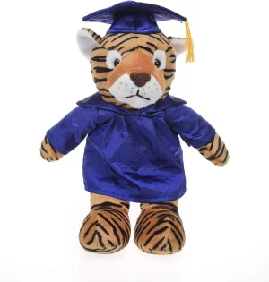 Plushland Tiger Plush Stuffed Animal Toys Present Gifts for Graduation Day, Personalized Text, Name or Your School Logo on Gown, Best for Any Grad School Kids 12 Inches(Royal Cap and Gown)
