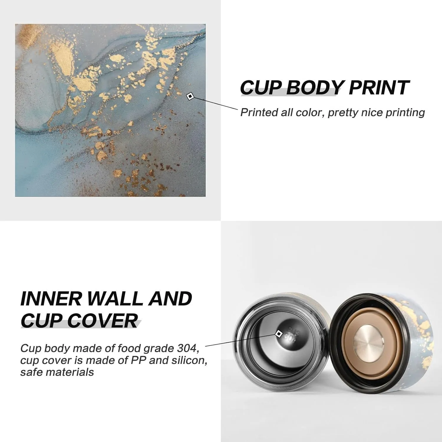 Poeticcity Turquoise Blue Marble with Gold Smudges and Stains Golden Pigment Tumbler with Lid, BPA-Free Vacuum Insulated Thermal Coffee Mug,Stainless Steel Double Wall Travel Cup Water Bottle 11.8 oz