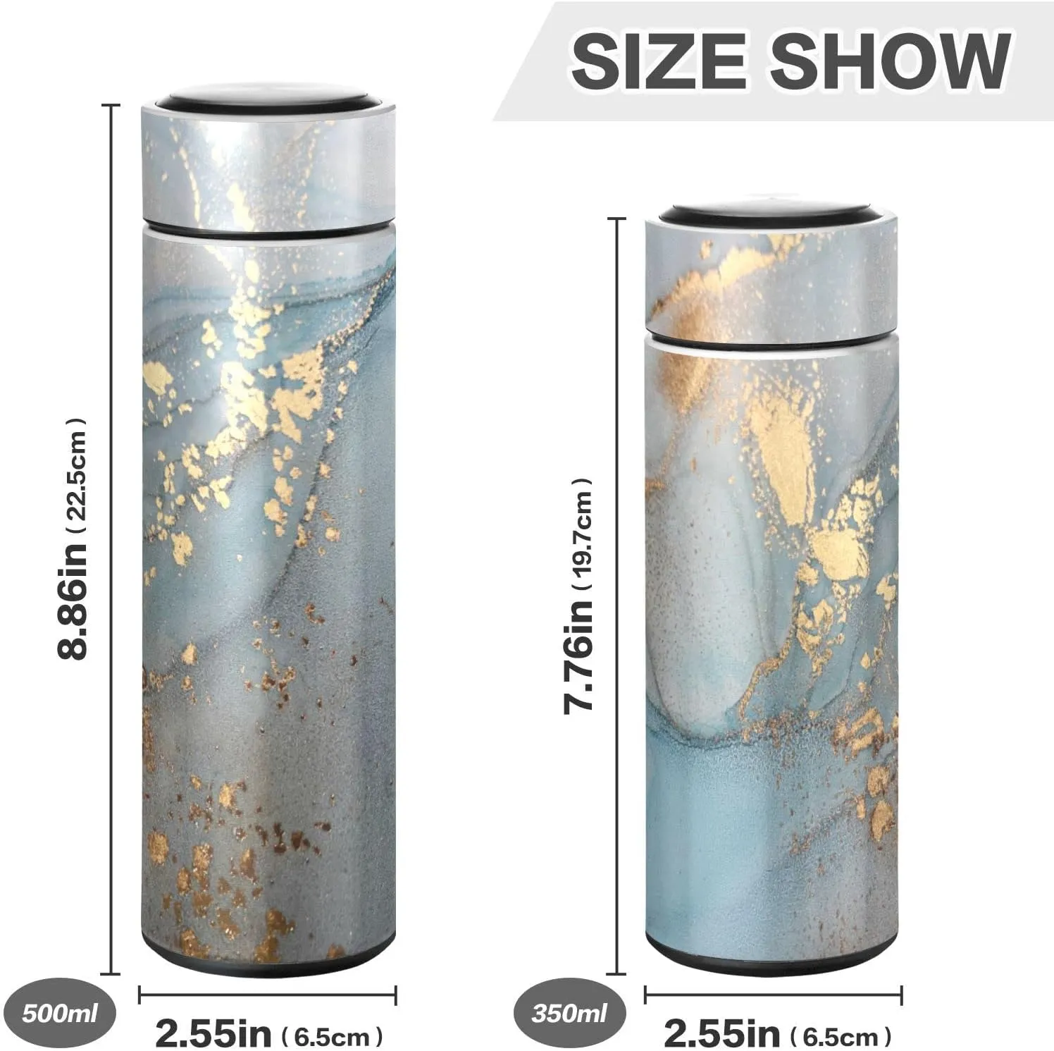 Poeticcity Turquoise Blue Marble with Gold Smudges and Stains Golden Pigment Tumbler with Lid, BPA-Free Vacuum Insulated Thermal Coffee Mug,Stainless Steel Double Wall Travel Cup Water Bottle 11.8 oz