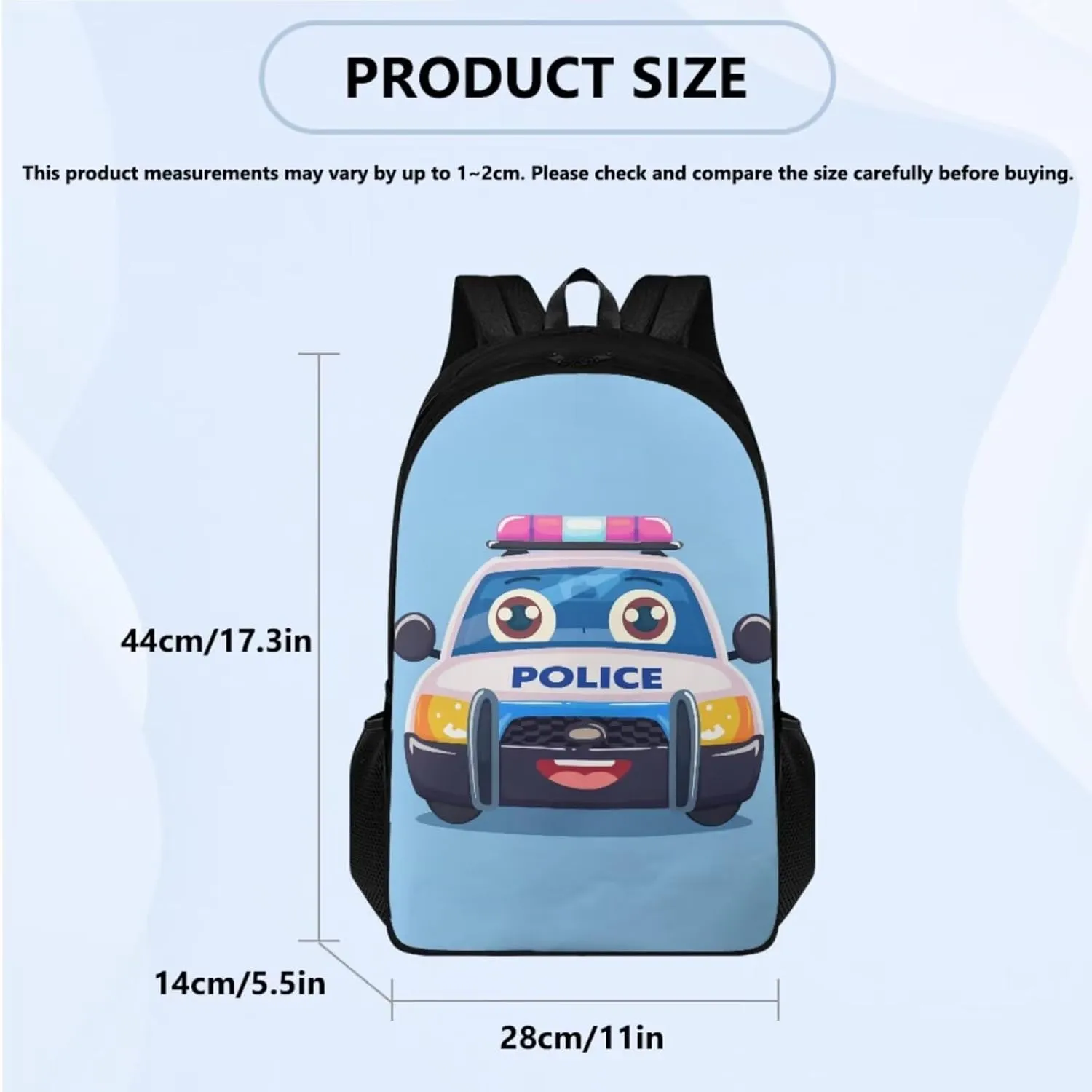 Police Car Kids Backpack for Boys Elementary Kindergarten Preschool School Bag Primary Student Girls Bookbag Set with Lunch Box and Pencil Pouch, 3Pcs