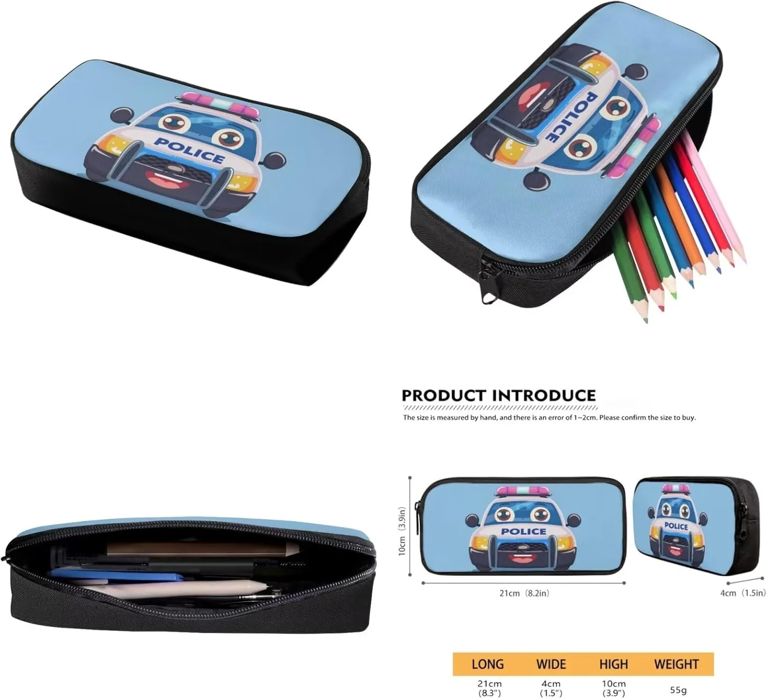 Police Car Kids Backpack for Boys Elementary Kindergarten Preschool School Bag Primary Student Girls Bookbag Set with Lunch Box and Pencil Pouch, 3Pcs