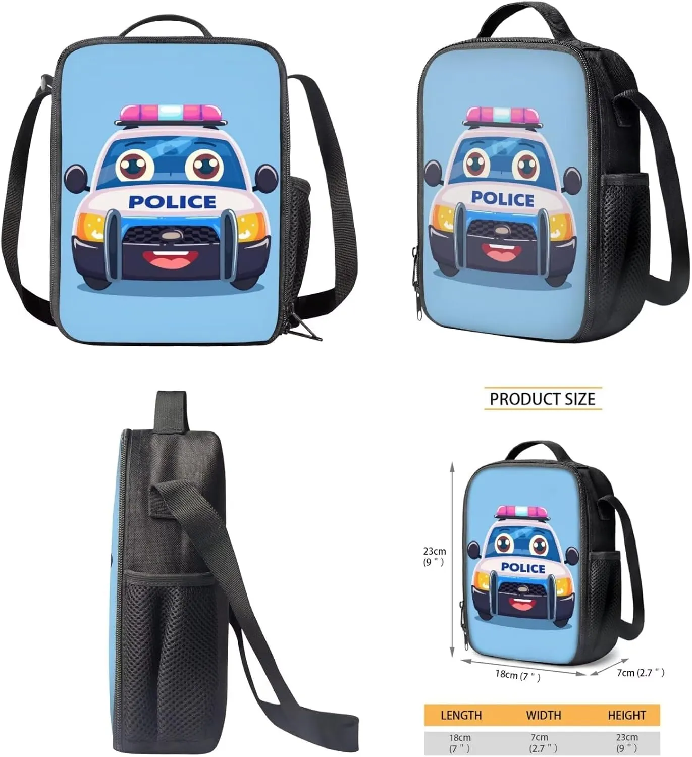 Police Car Kids Backpack for Boys Elementary Kindergarten Preschool School Bag Primary Student Girls Bookbag Set with Lunch Box and Pencil Pouch, 3Pcs