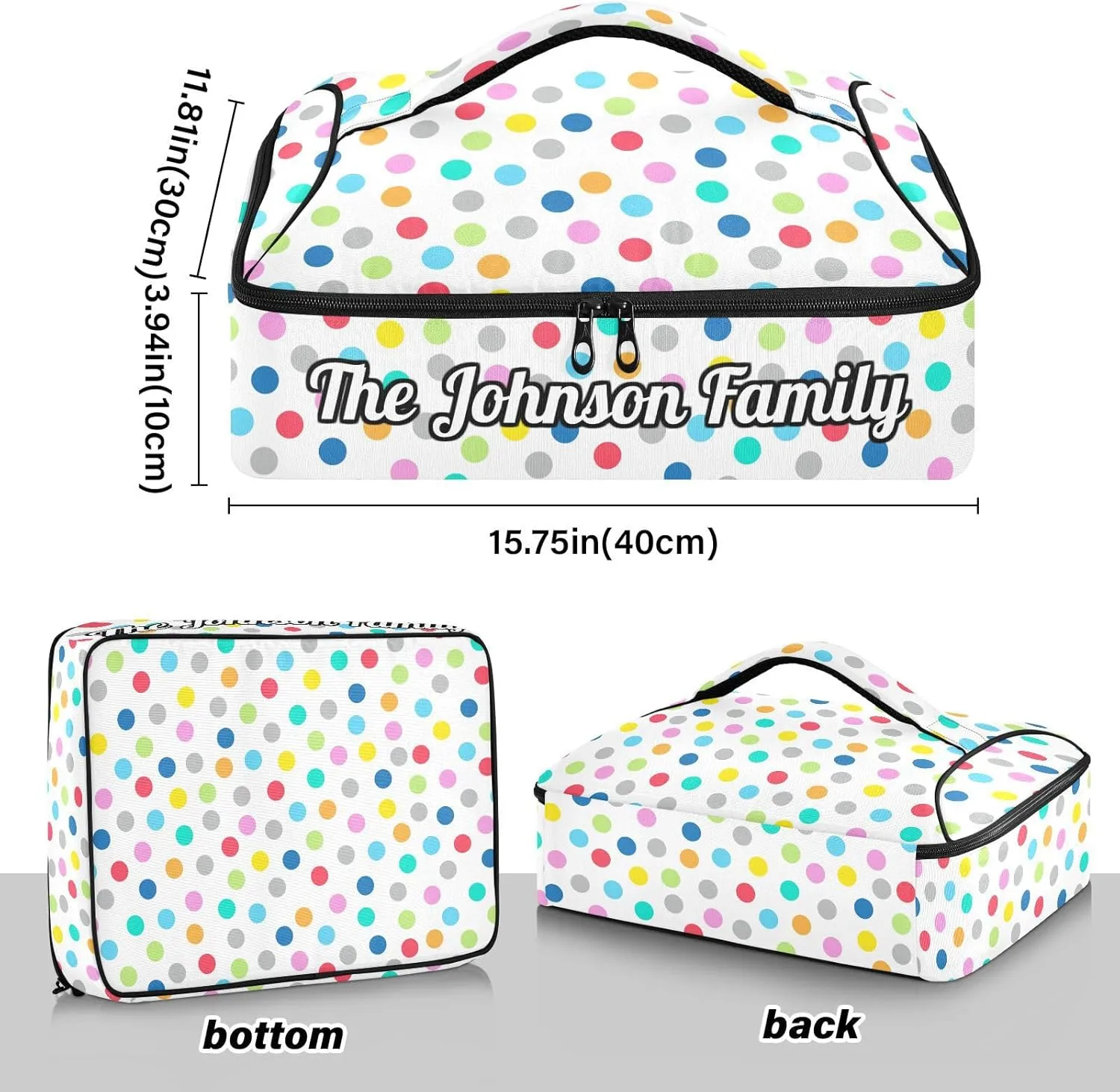 Polka Dot Custom Casserole Carrier Bag for Hot or Cold Food Personalized Insulated Food Dish Bag Tote for Picnic Camping