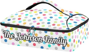 Polka Dot Custom Casserole Carrier Bag for Hot or Cold Food Personalized Insulated Food Dish Bag Tote for Picnic Camping