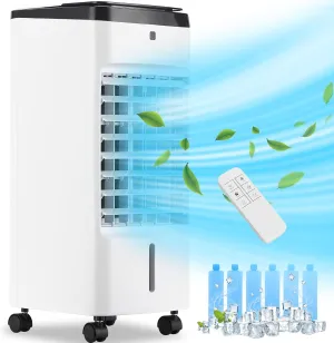 Portable Windowless Air Conditioner, 3 In 1 Evaporative Air Cooler with 6 Ice Packs, 4 Modes, 120°Oscillation, 12 H Timer, 3 Speeds, Remote, Swamp Room Cooler Cooling Fan for Bedroom, Office