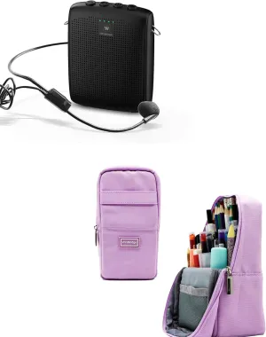 Portable Wired Voice Amplifier and Multi-Functional Purple Pen Bag Set