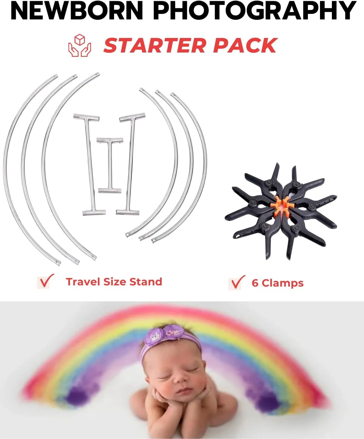 Posing Table for Newborn Photography Baby Photoshoot Backdrop Stand with 6 Clamps Beanbag Backdrop Blanket Frame Background Station Travel Stand Pack Quick Assembly for Easy Storage/Studio