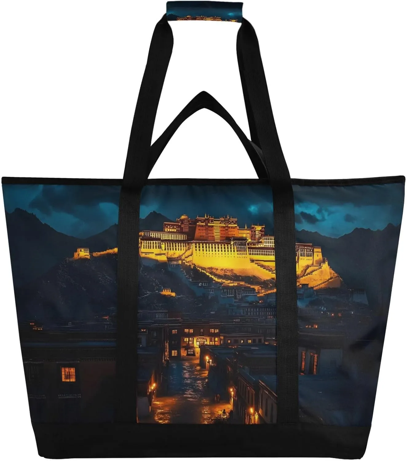 Potala Palace Night Large Insulated Cooler Bag, Collapsible Soft Cooler Makes a Perfect Insulated Grocery Bag, Food Delivery Bag, Travel Insulated Bag or Beach Cooler Bags