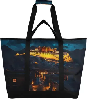 Potala Palace Night Large Insulated Cooler Bag, Collapsible Soft Cooler Makes a Perfect Insulated Grocery Bag, Food Delivery Bag, Travel Insulated Bag or Beach Cooler Bags