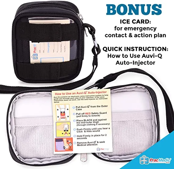 PracMedic Bags Insulated Medical Pouch and Medication Travel Organizer- Lightweight, Compact- Holds Auvi Q, Anti-Histamine Tablets, Nasal Spray, Eye Drops, Small Meds (Q-Pouch Black)