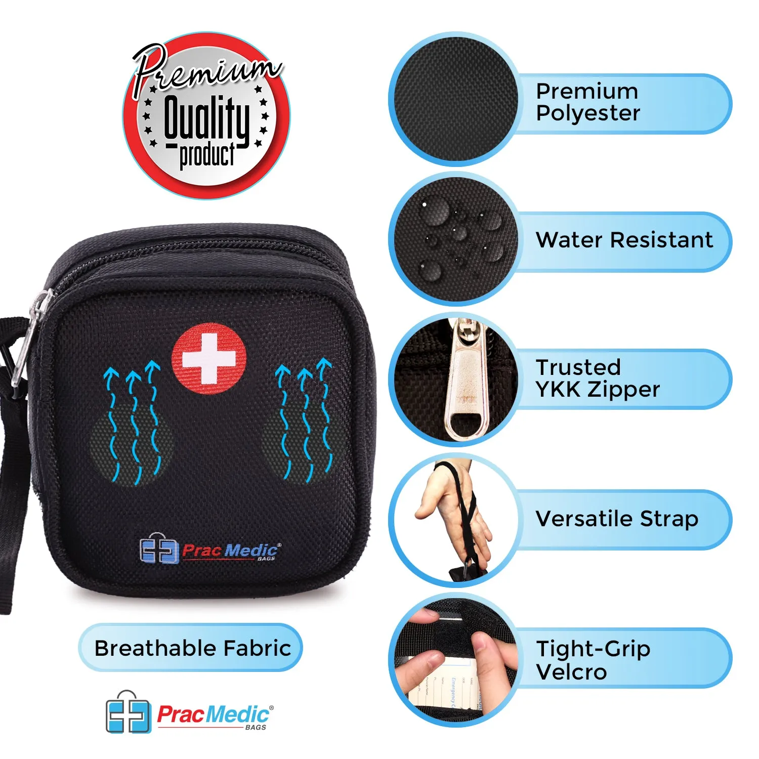 PracMedic Bags Insulated Medical Pouch and Medication Travel Organizer- Lightweight, Compact- Holds Auvi Q, Anti-Histamine Tablets, Nasal Spray, Eye Drops, Small Meds (Q-Pouch Black)