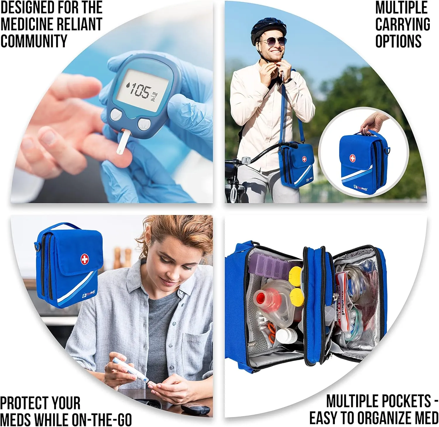 PracMedic Bags Medicine Bag- Insulin Cooler Travel Case- Diabetes Gifts- Diabetic Bag holds Diabetes Supply, Epipen, Auvi Q, Pill Bottle, First Aid, Asthma Spacer, Allergy Meds (X-MEDS Blue)
