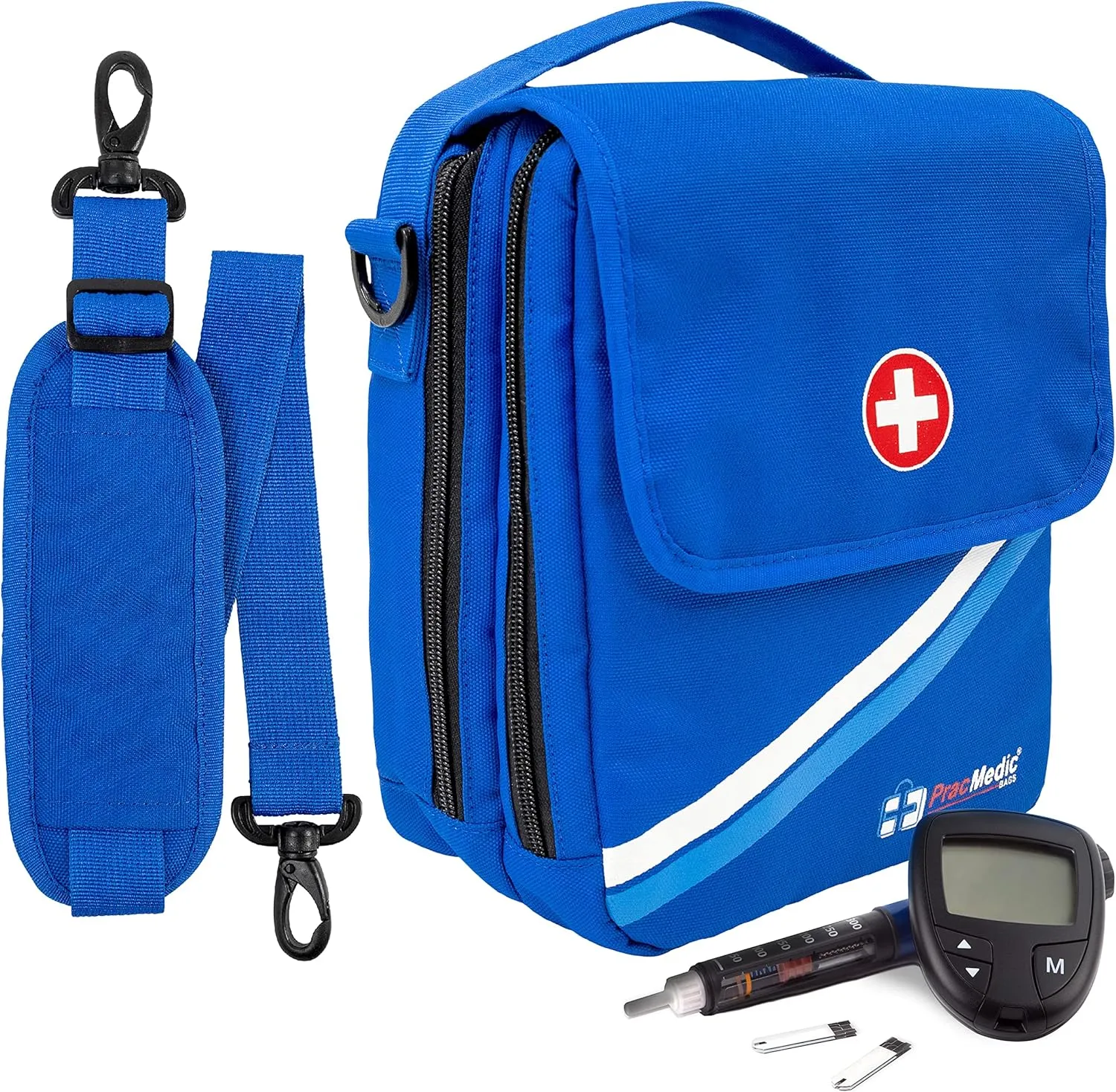 PracMedic Bags Medicine Bag- Insulin Cooler Travel Case- Diabetes Gifts- Diabetic Bag holds Diabetes Supply, Epipen, Auvi Q, Pill Bottle, First Aid, Asthma Spacer, Allergy Meds (X-MEDS Blue)