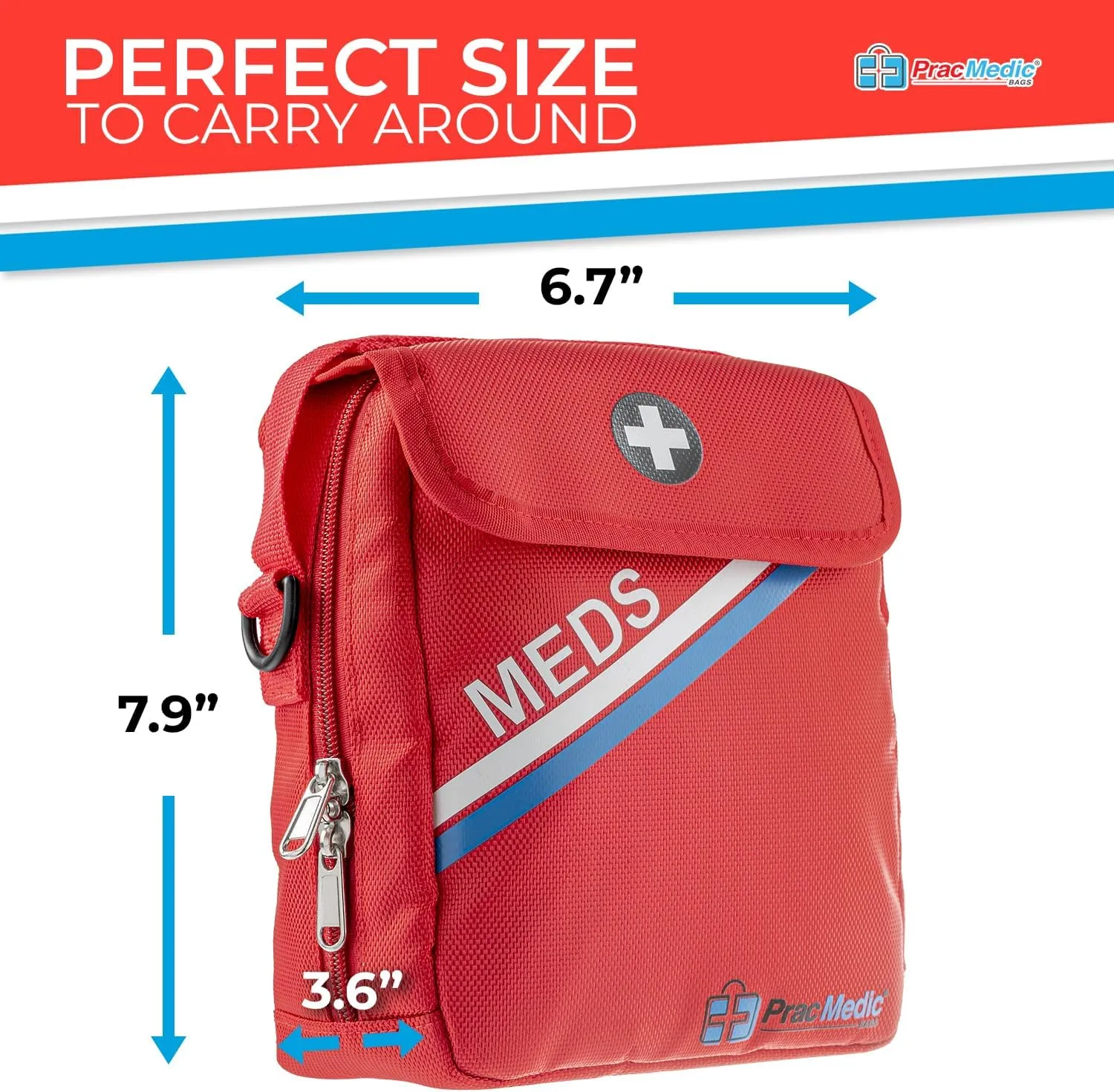 PracMedic Bags Travel Medicine Bag- First Aid Bags Empty or Epipen Carry Case for Insulin Pens, Pill Bottles, Diabetic Supply, Asthma Inhaler Spacer, Allergy Meds or First Aid Supplies (Red)