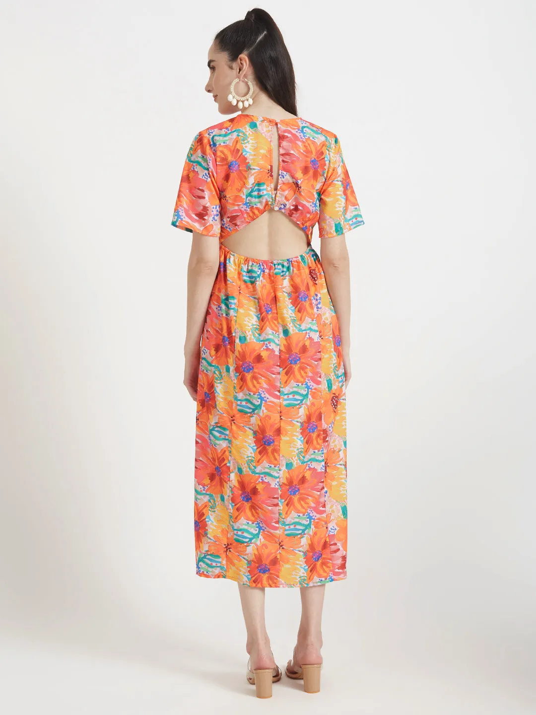Premium American Crepe Digital Print  Maxi Dress With Slash Pocket
