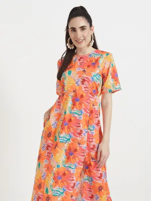 Premium American Crepe Digital Print  Maxi Dress With Slash Pocket