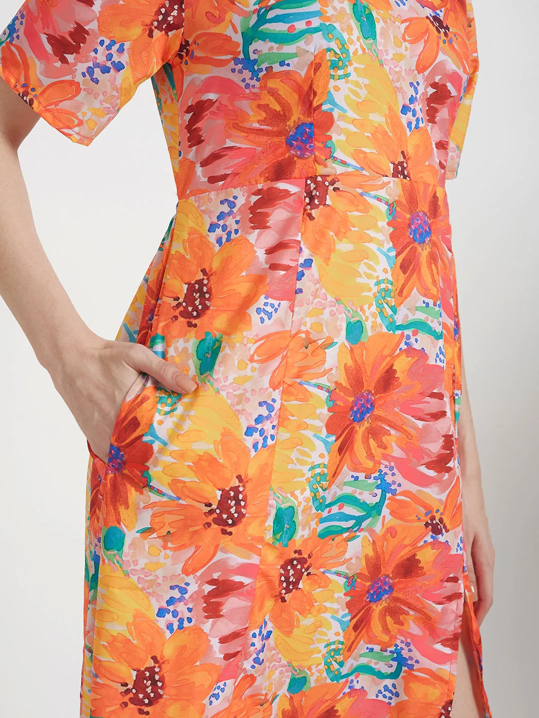 Premium American Crepe Digital Print  Maxi Dress With Slash Pocket
