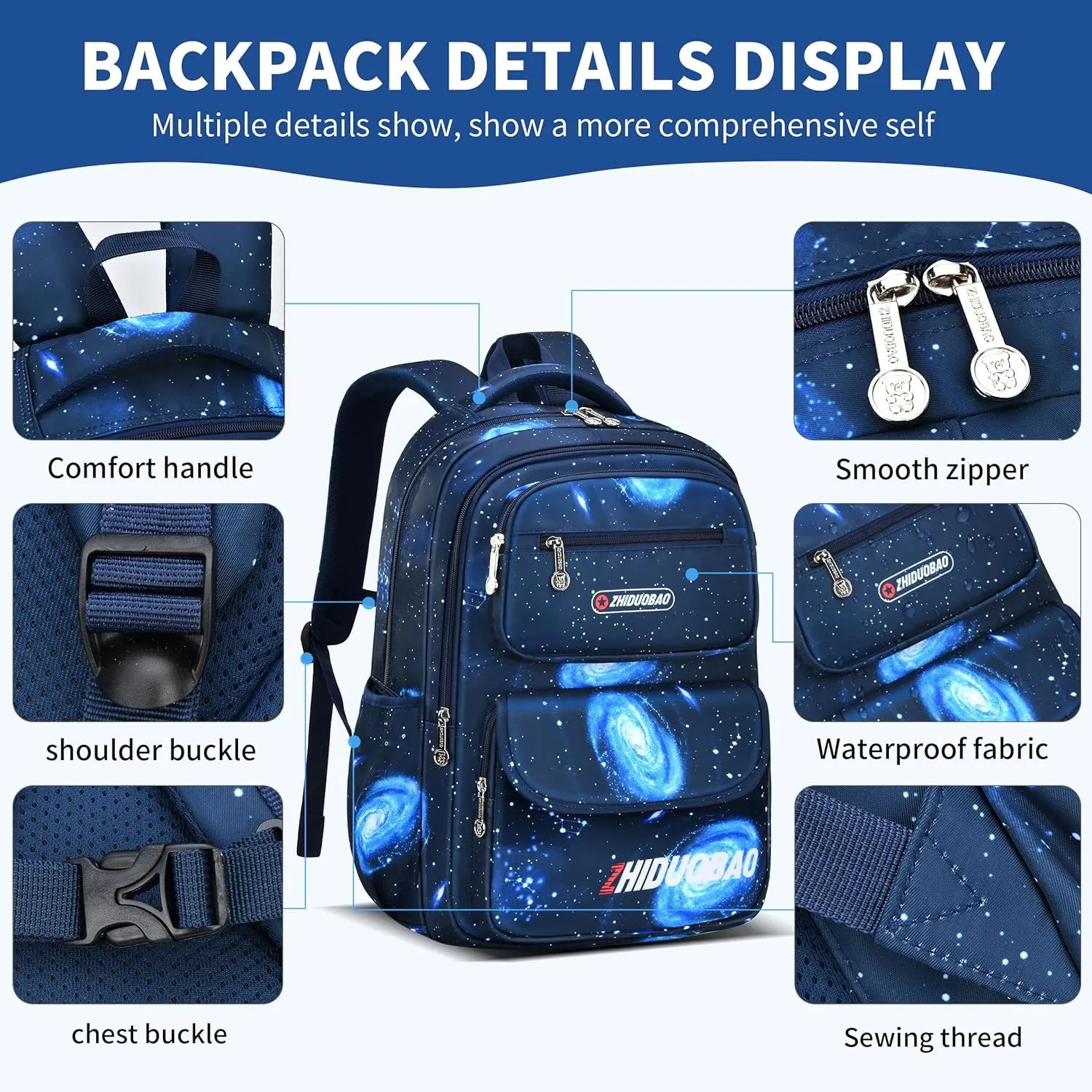 Primary School schoolbag with starry sky pattern For Boys, Large Capacity and Lightweight, Waterproof And Durable, Suitable for children aged 6-12 ， Casual Children's Bag