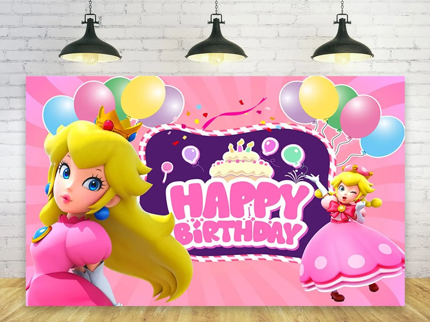 Princess Peach Backdrop & Banner - 5x3ft for Birthday Party & Baby Shower Decorations