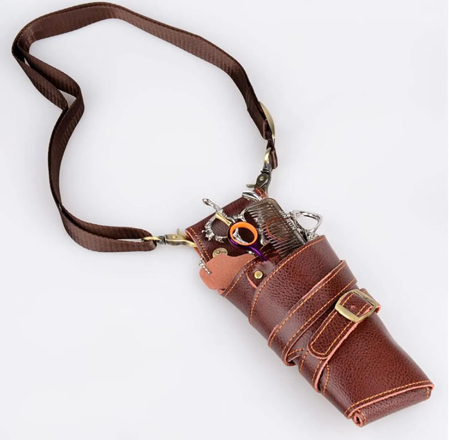 Professional Shear Pouch Hair Comb Container Waist Toolbag Hairdresser Designer Session Bag Box,Hairdressing Scissor Case Belt Barber Tool Bag Brown