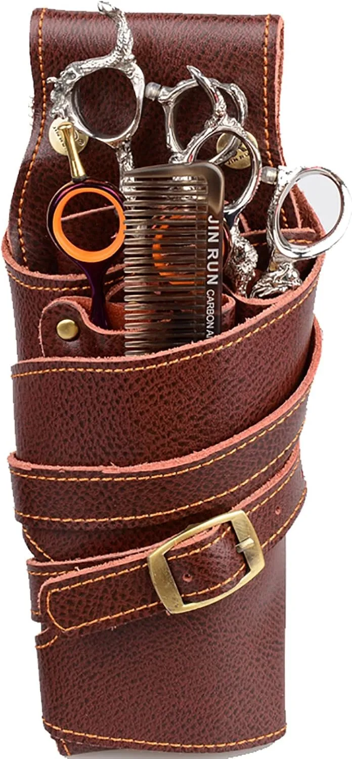 Professional Shear Pouch Hair Comb Container Waist Toolbag Hairdresser Designer Session Bag Box,Hairdressing Scissor Case Belt Barber Tool Bag Brown